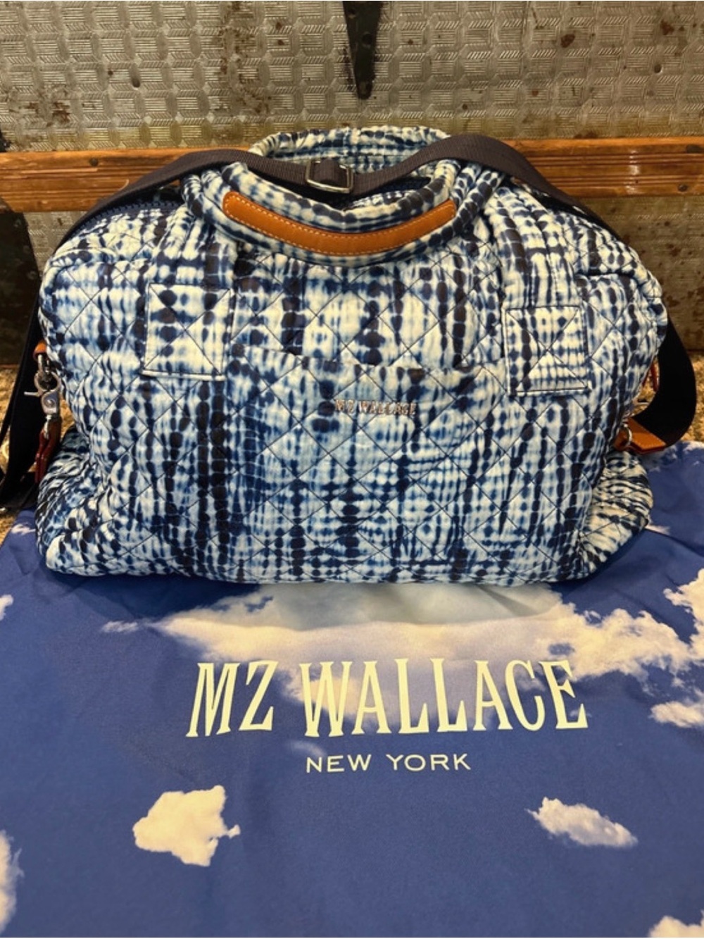 MZ Wallace Indigo Tie-Dye Quilted Duffel